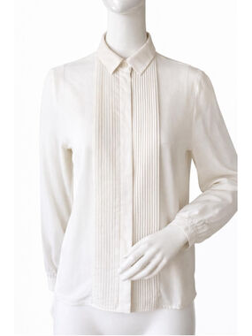 Etro Silk Blouse Pleated Front Ivory Shirt Made in Italy